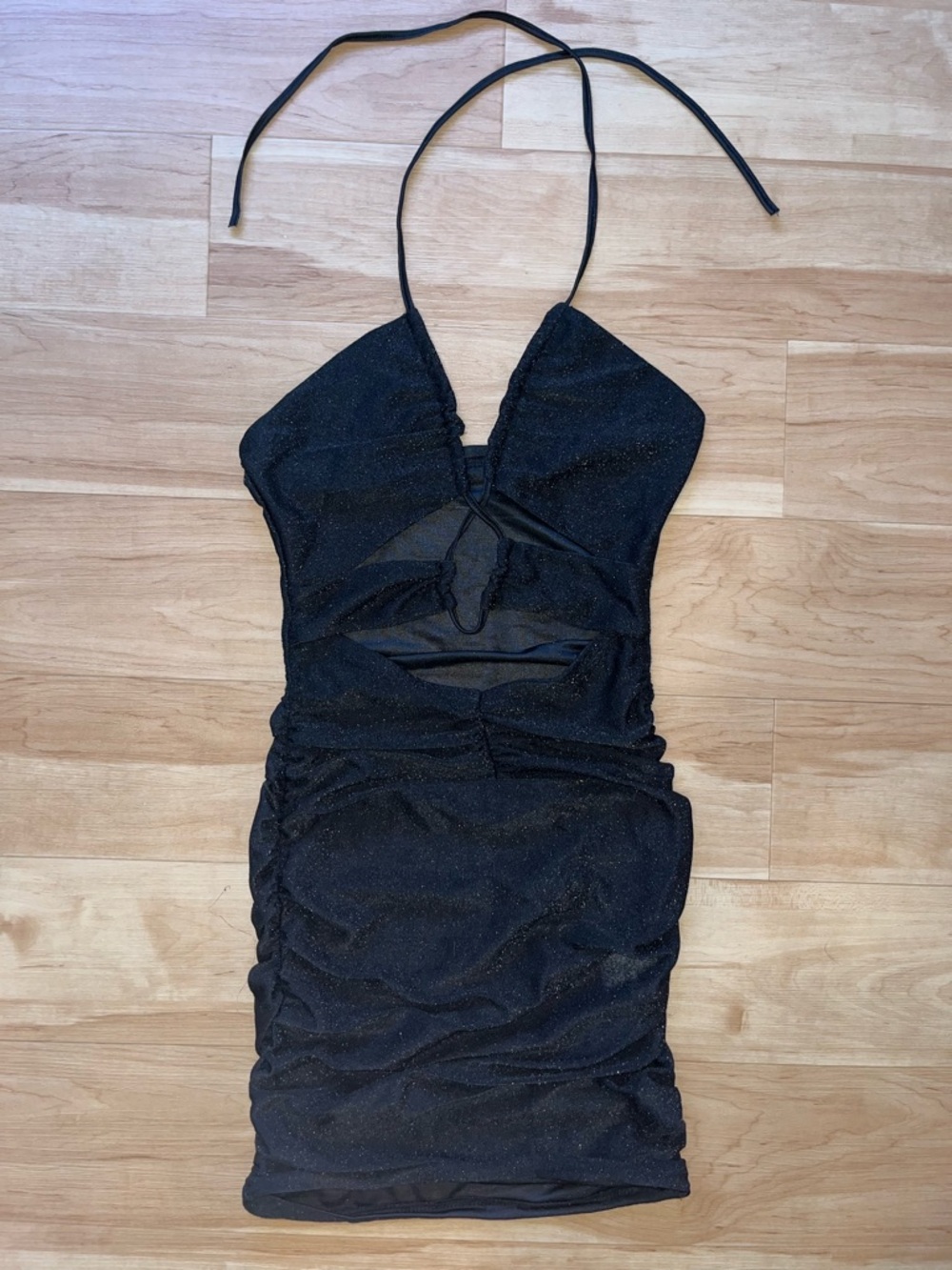 SHEIN Black Glitter Halter Cutout Bodycon Mini Dress